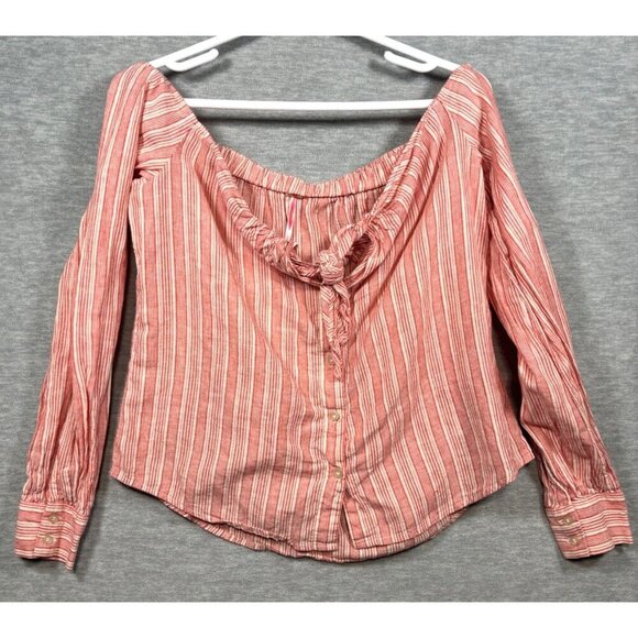 Free People Hello There Beautiful Off Shoulder Striped Top Linen Blend - Picture 1 of 5